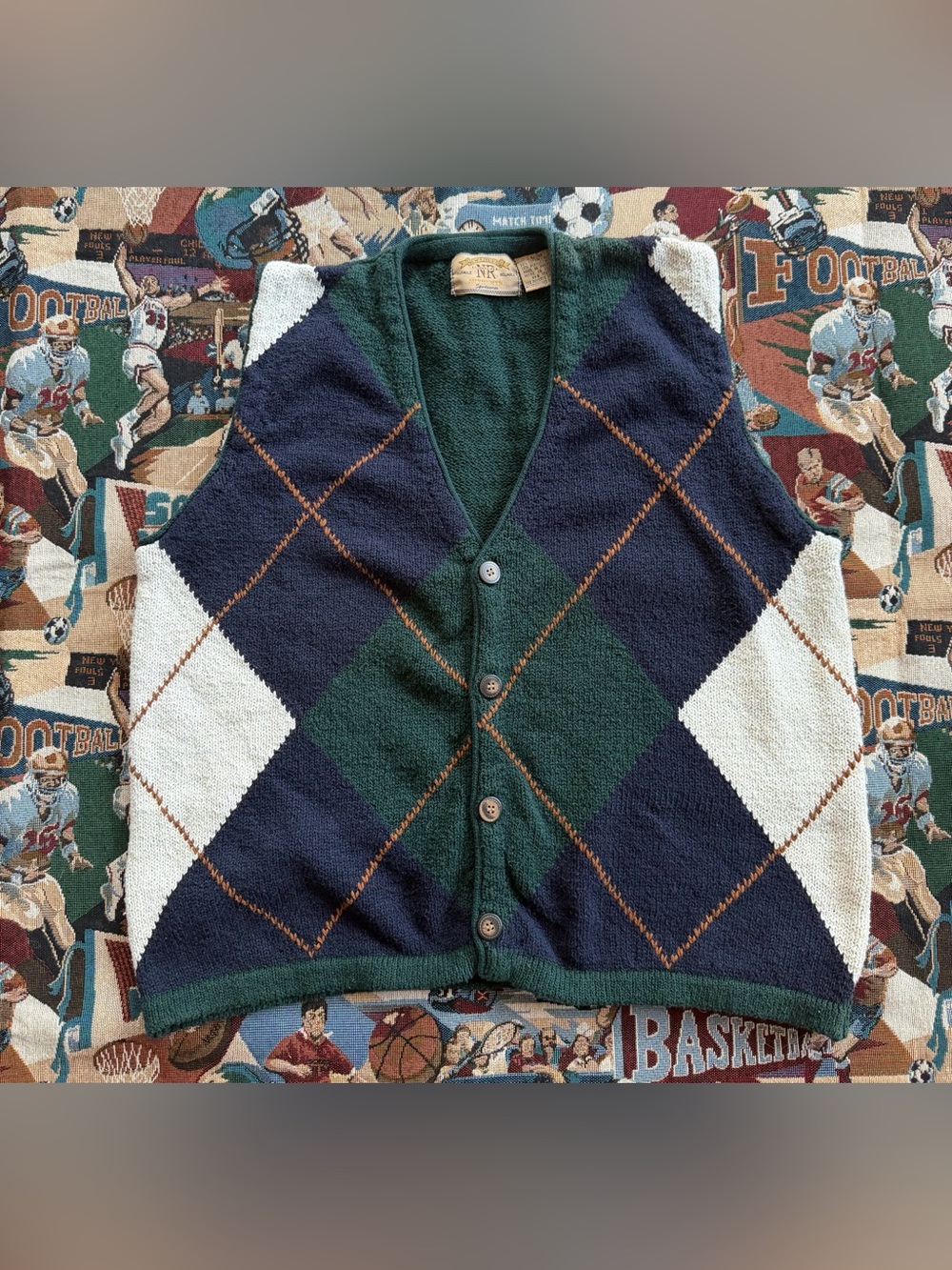 Vintage 90s Men’s New River Co Argyle Pattern Green Sweater Vest